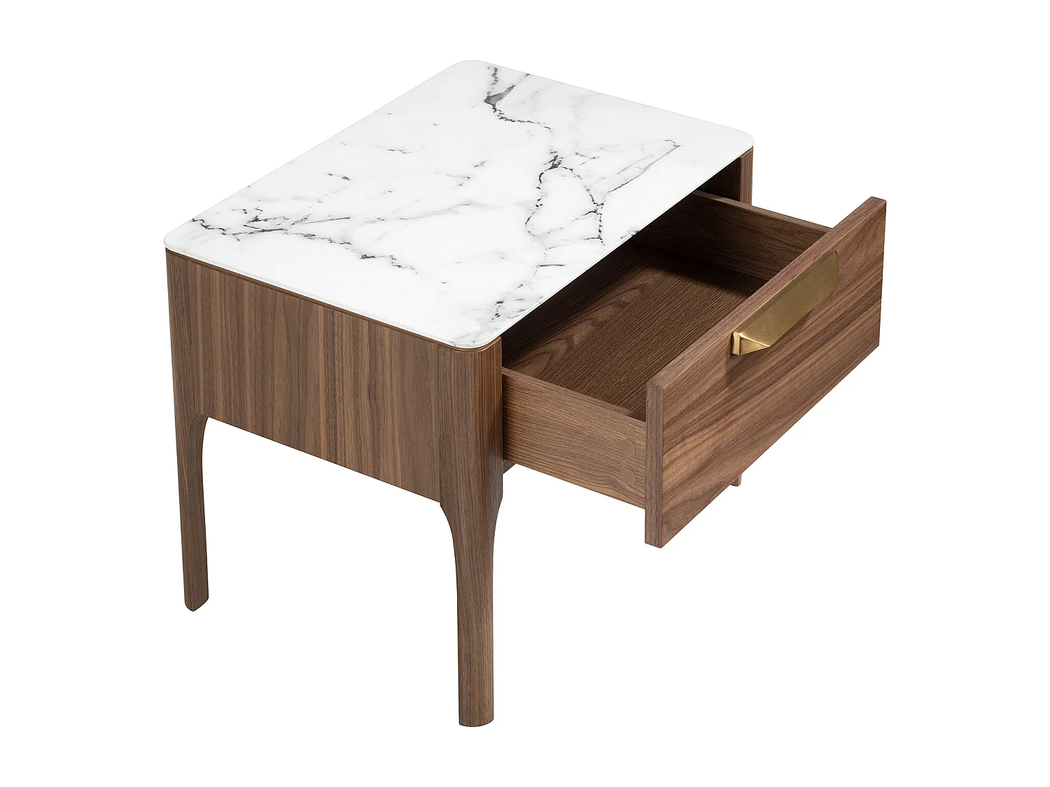 Stolik nocny z drewna orzechowego z blatem z imitacji marmuru i oświetleniem wnętrza 7038 ANGEL CERDA