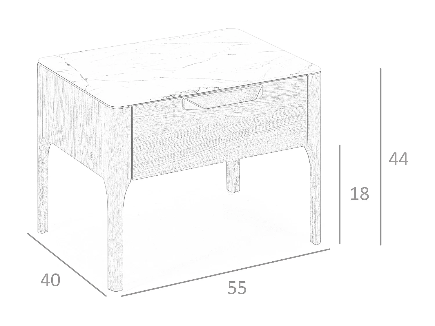 Stolik nocny z drewna orzechowego z blatem z imitacji marmuru i oświetleniem wnętrza 7038 ANGEL CERDA