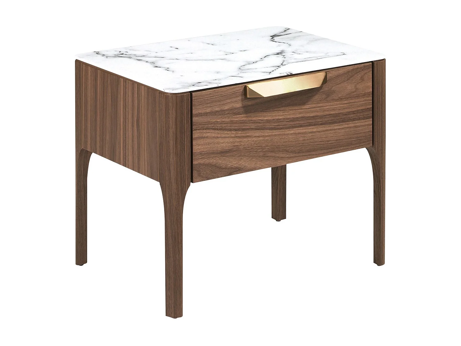 Table de chevet en noyer avec plateau en verre imitation marbre et éclairage intérieur 7038 ANGEL CERDA