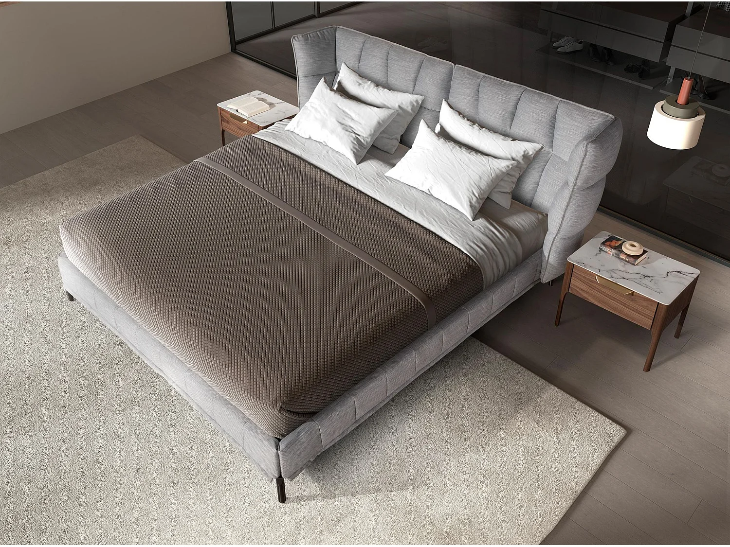 Table de chevet en noyer avec plateau en verre imitation marbre et éclairage intérieur 7038 ANGEL CERDA