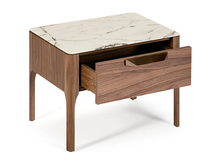 Table de chevet en noyer avec plateau en verre imitation marbre et éclairage intérieur 7038 ANGEL CERDA