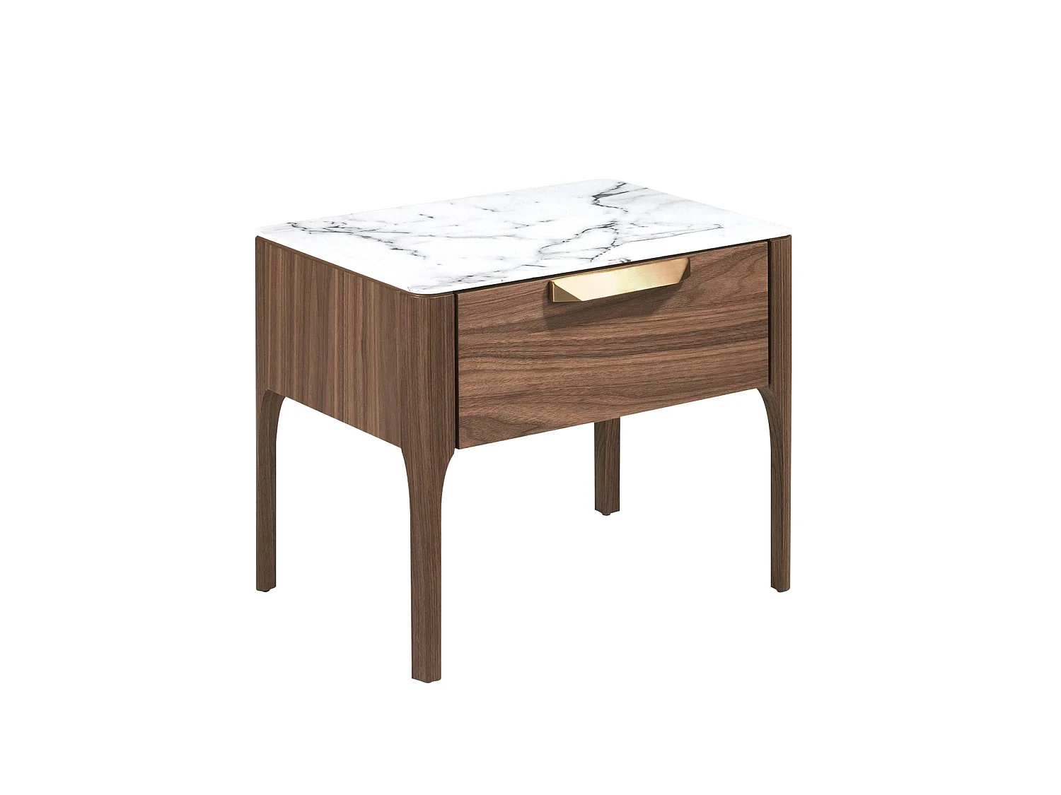 Table de chevet en noyer avec plateau en verre imitation marbre et éclairage intérieur 7038 ANGEL CERDA