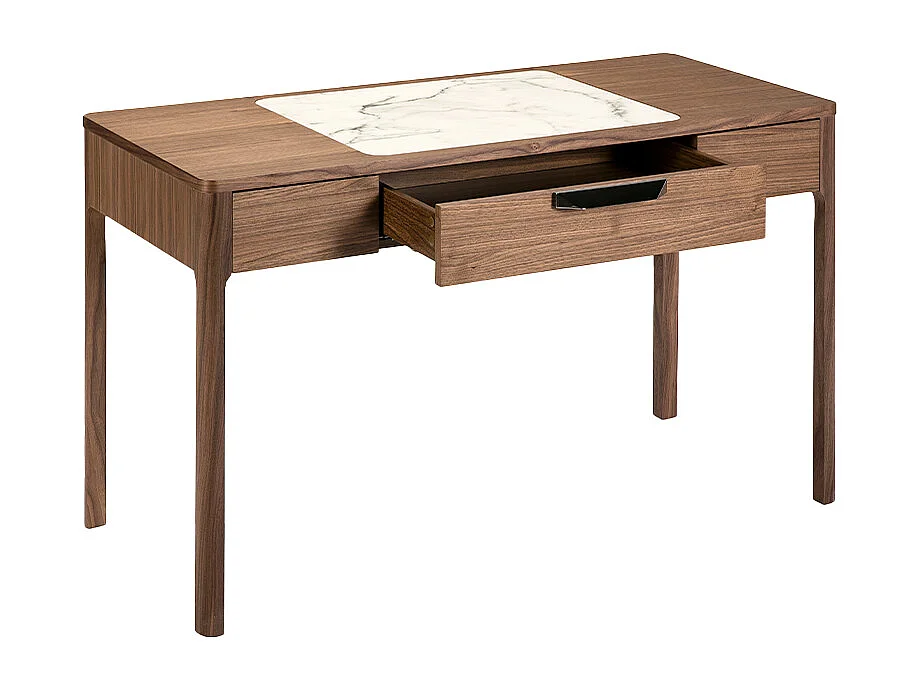 Penteadeira em nogueira com tampo de vidro branco e cinzento brilhante com aspeto de mármore 7043 ANGEL CERDA