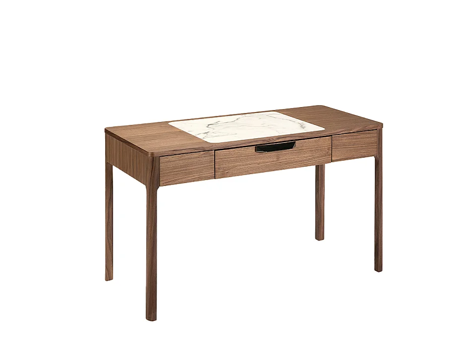 Schminktisch aus Nussbaumholz mit weißer und grau glänzender Glasplatte in Marmoroptik 7043 ANGEL CERDA