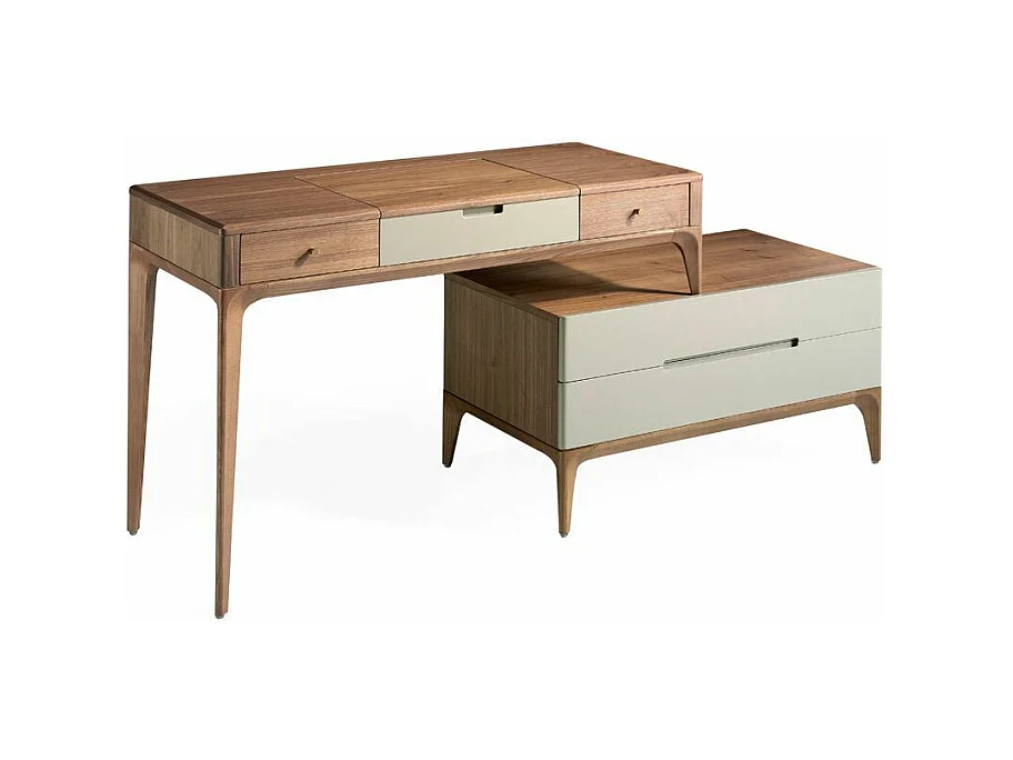 Secretaressebureau in walnoothout en gelakt hout Muza-Kleur Wit