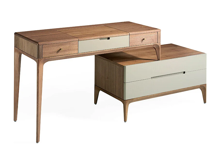 Coiffeuse en bois de noyer avec tiroirs couleur soie