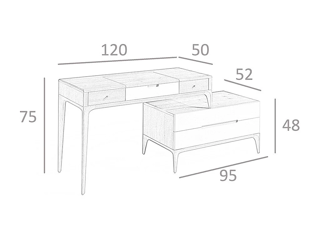 Coiffeuse en bois de noyer avec tiroirs couleur soie
