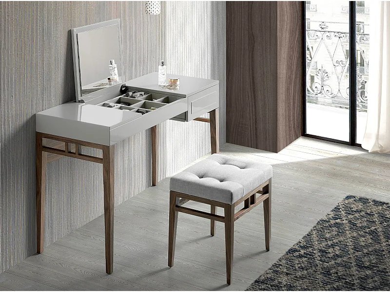 Coiffeuse en bois gris et noyer avec miroir 7001 ANGEL CERDA