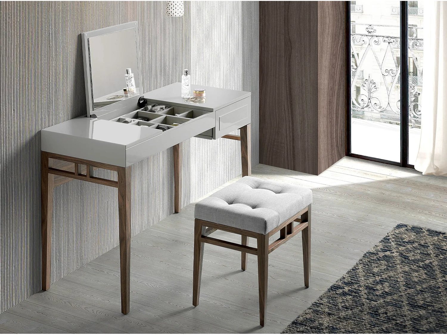 Coiffeuse en bois gris et noyer avec miroir 7001 ANGEL CERDA