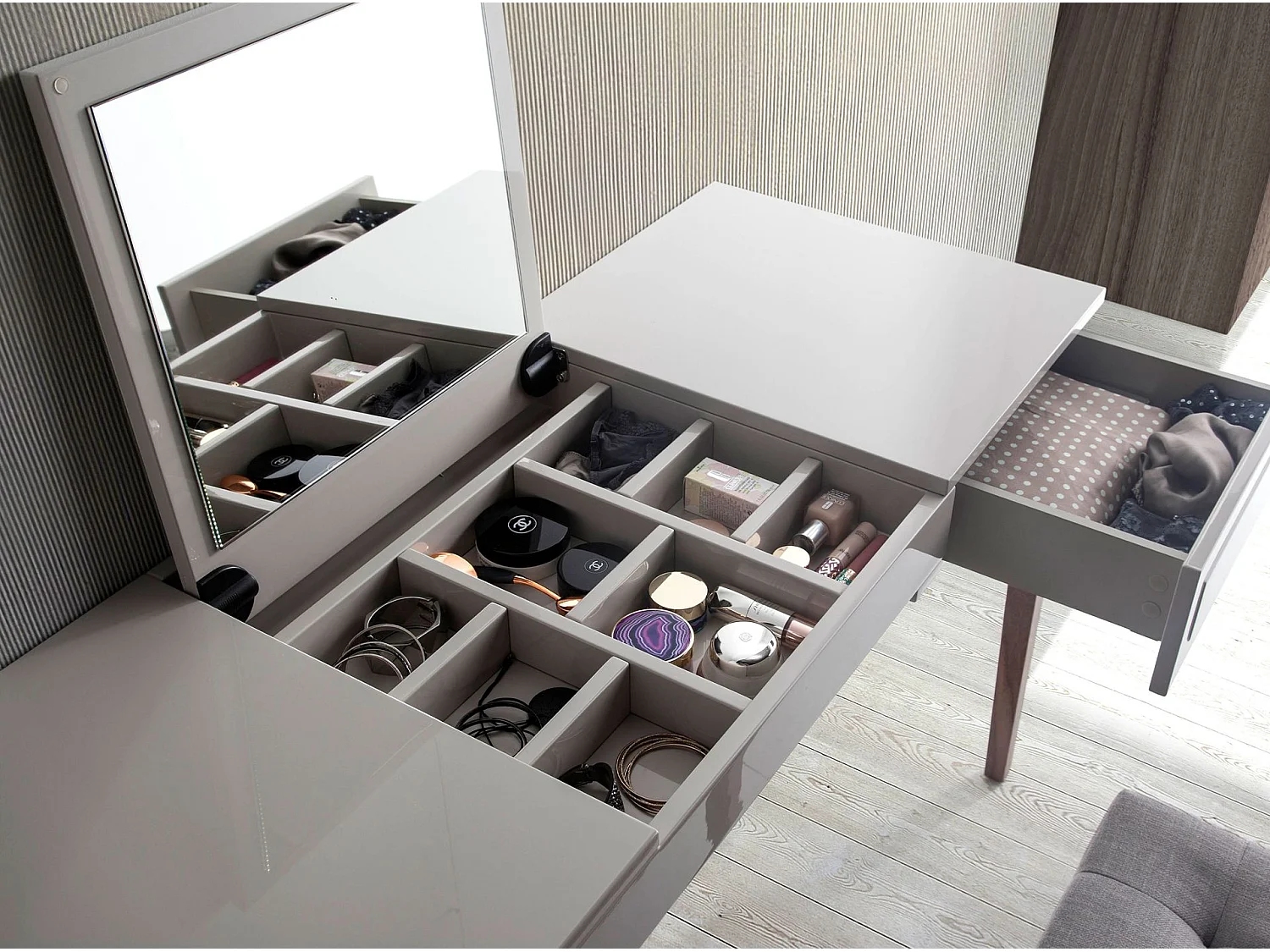 Coiffeuse en bois gris et noyer avec miroir 7001 ANGEL CERDA