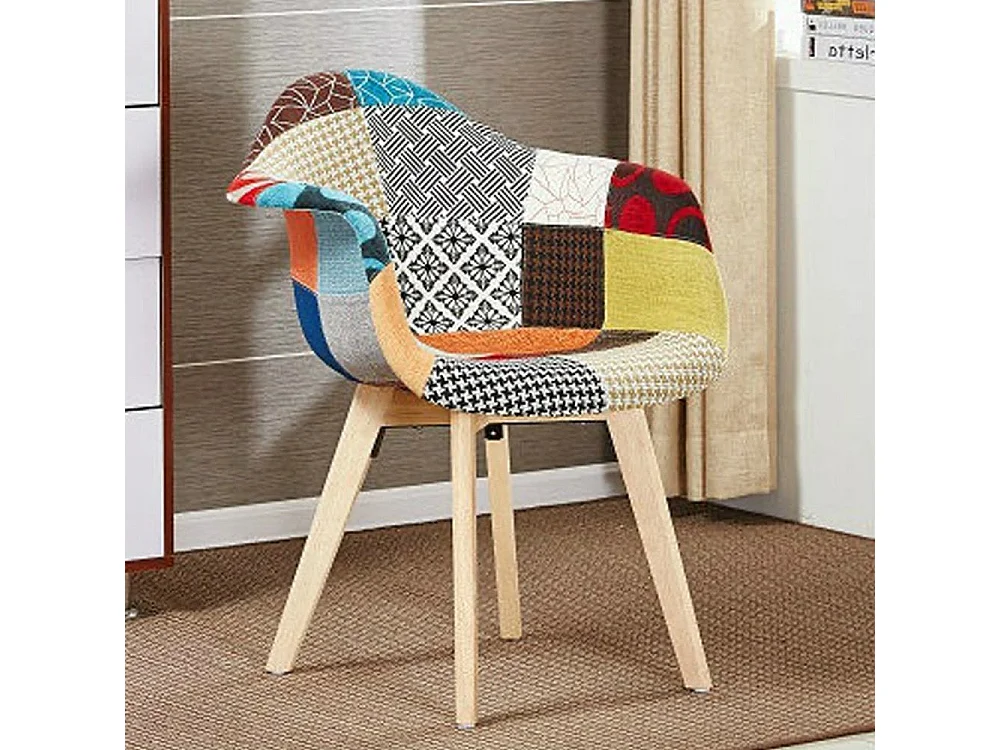 TULIP - Chaise en Tissu Patchwork - Design Scandinave - Avec Accoudoirs