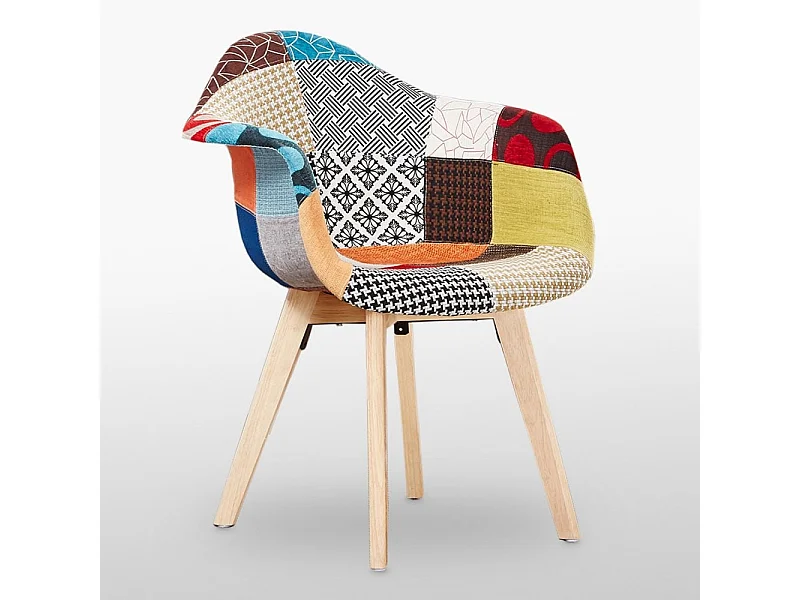 TULIP - Chaise en Tissu Patchwork - Design Scandinave - Avec Accoudoirs