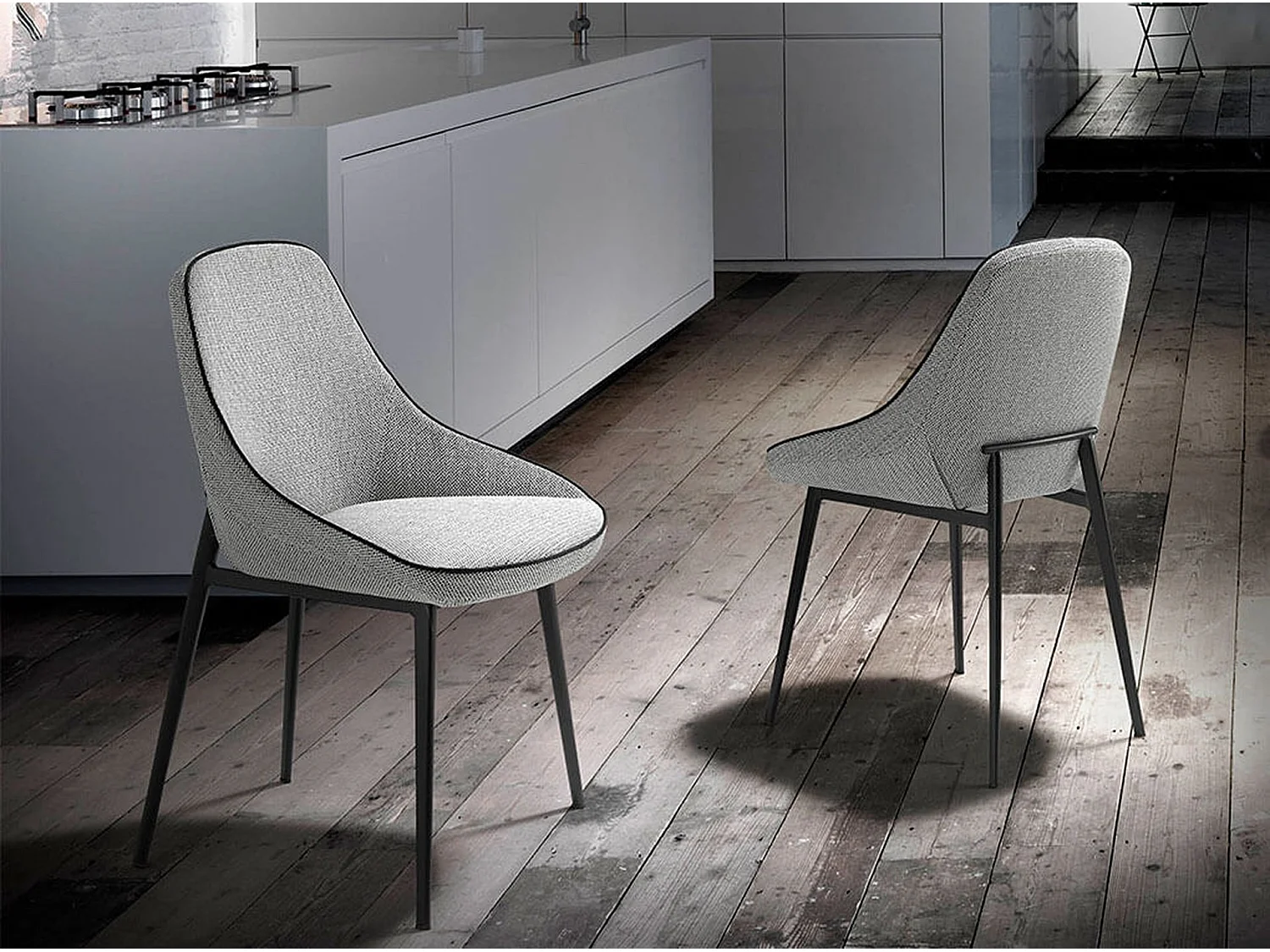 Sedia rivestita in tessuto con piping e struttura in acciaio nero   4082 ANGEL CERDA