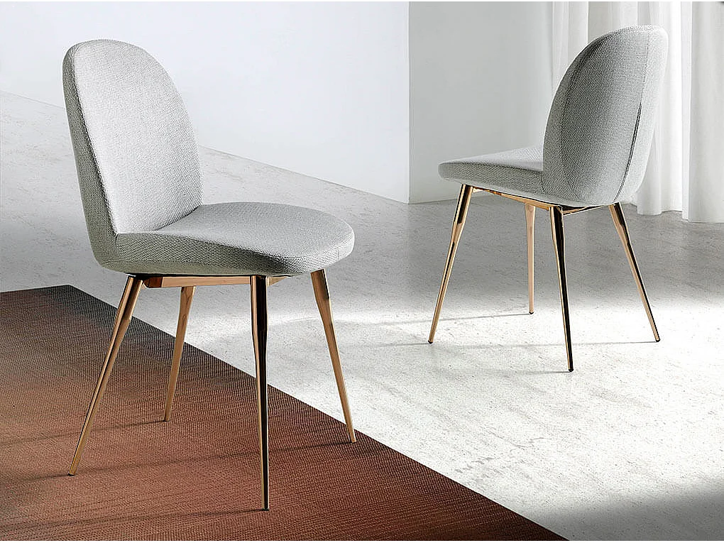Sedia rivestita in tessuto con gambe in acciaio color oro rosa   4081 ANGEL CERDA