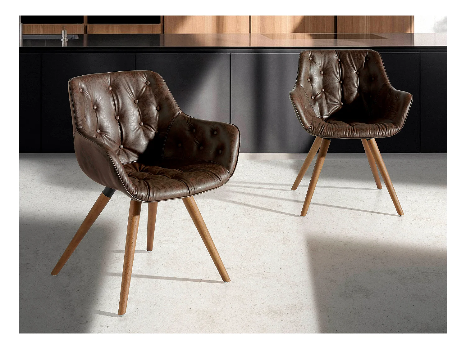 Chaise en simili cuir et bois noyer 4073 ANGEL CERDA