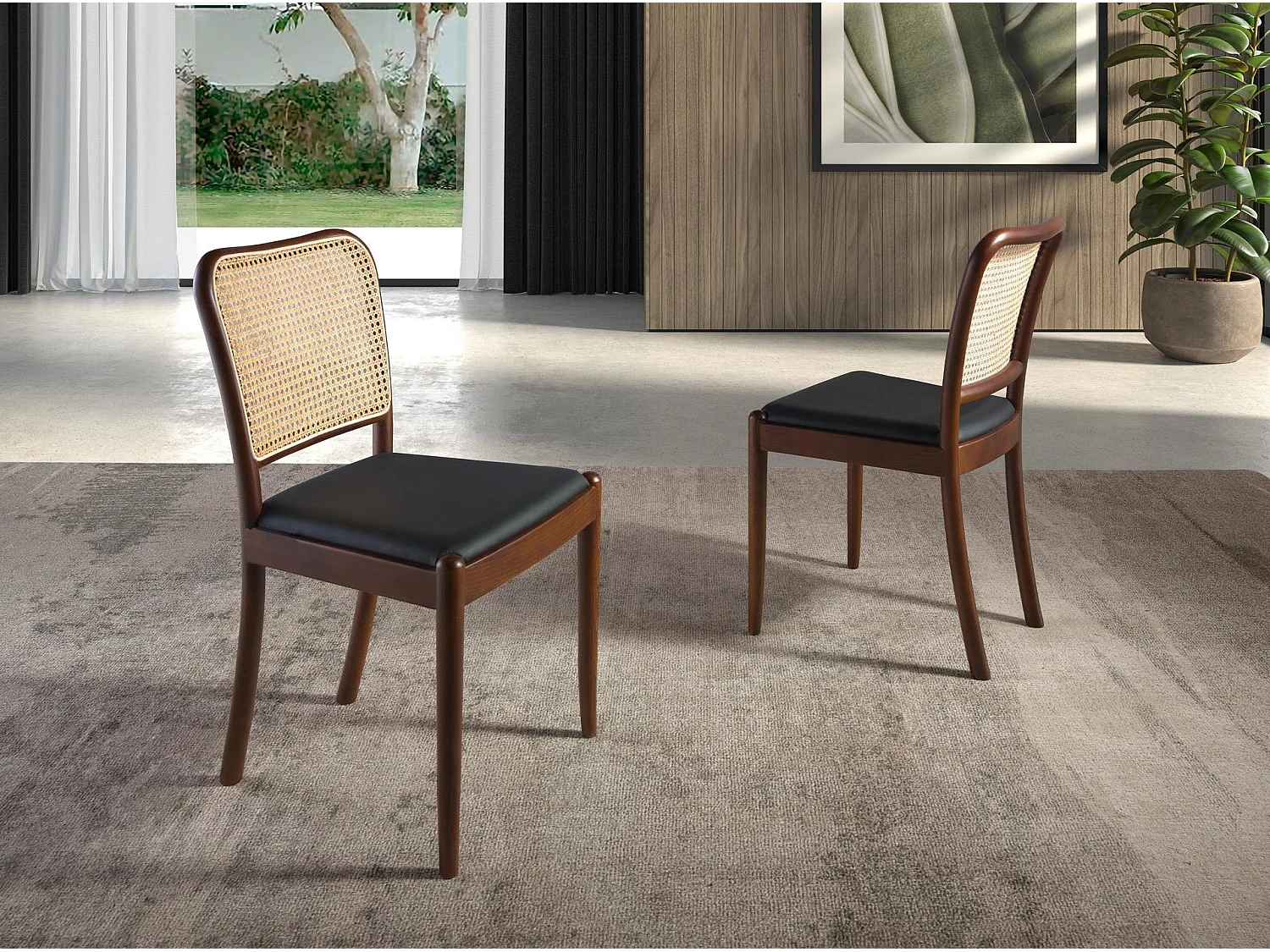 Stuhl aus Rattan und schwarzem Öko-Leder 4094 ANGEL CERDA