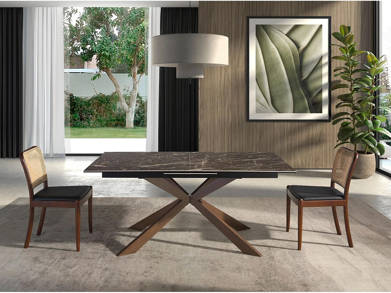 Stuhl aus Rattan und schwarzem Öko-Leder 4094 ANGEL CERDA