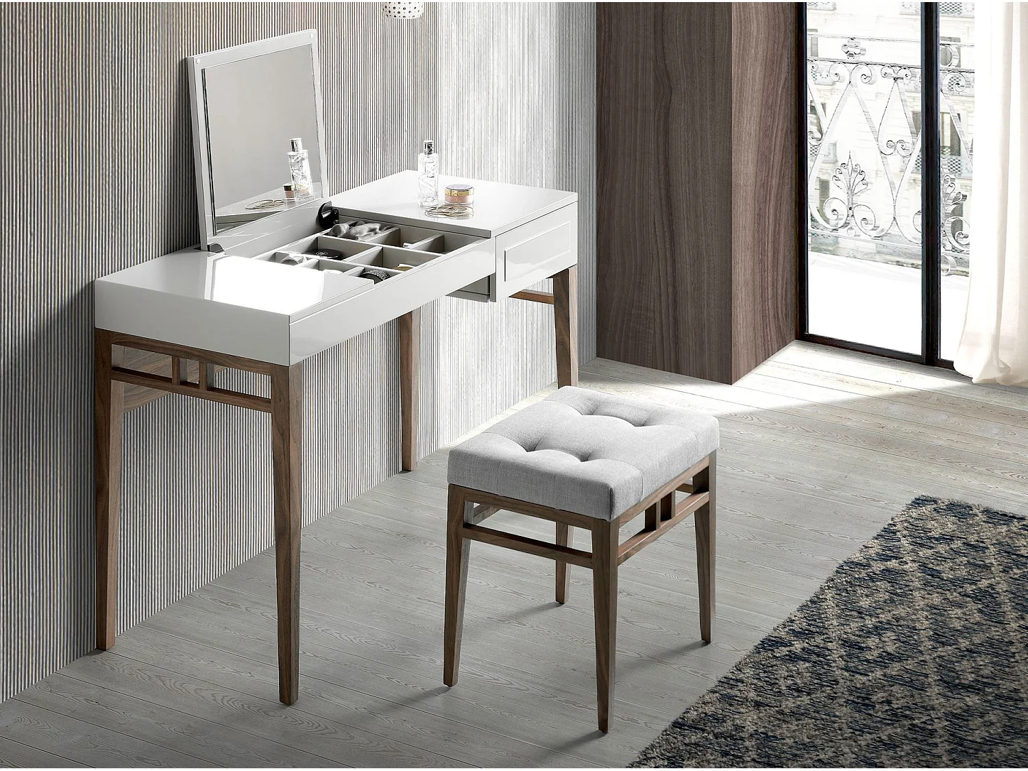 Tabouret en tissu gris 5027 ANGEL CERDA