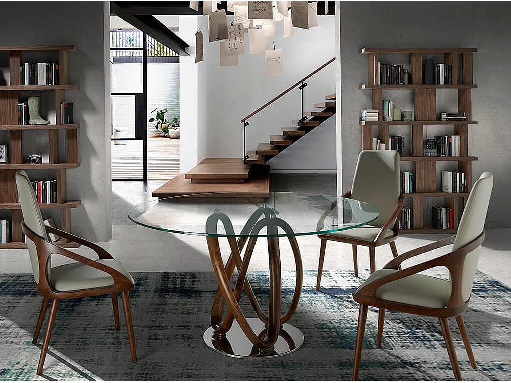 Tavolo da pranzo in vetro temperato e legno massello di noce   1021 ANGEL CERDA