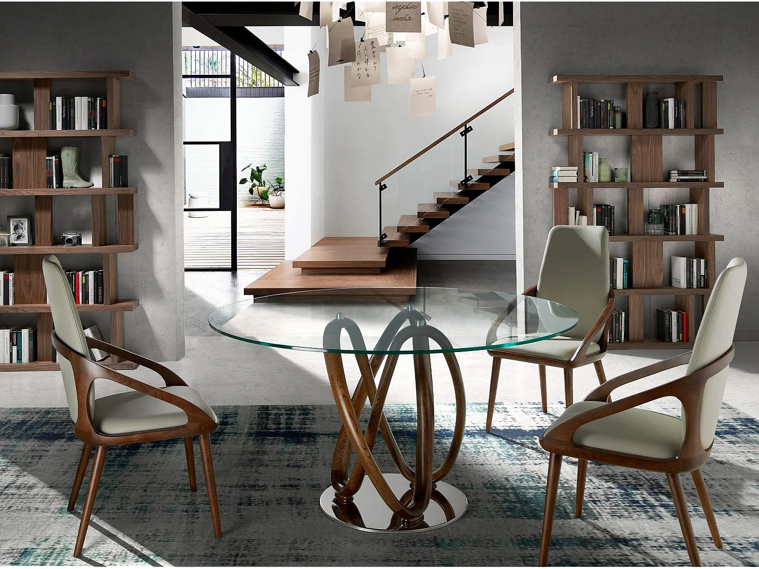 Table à manger ronde verre trempé et noyer 1021-Ø130 ANGEL CERDA