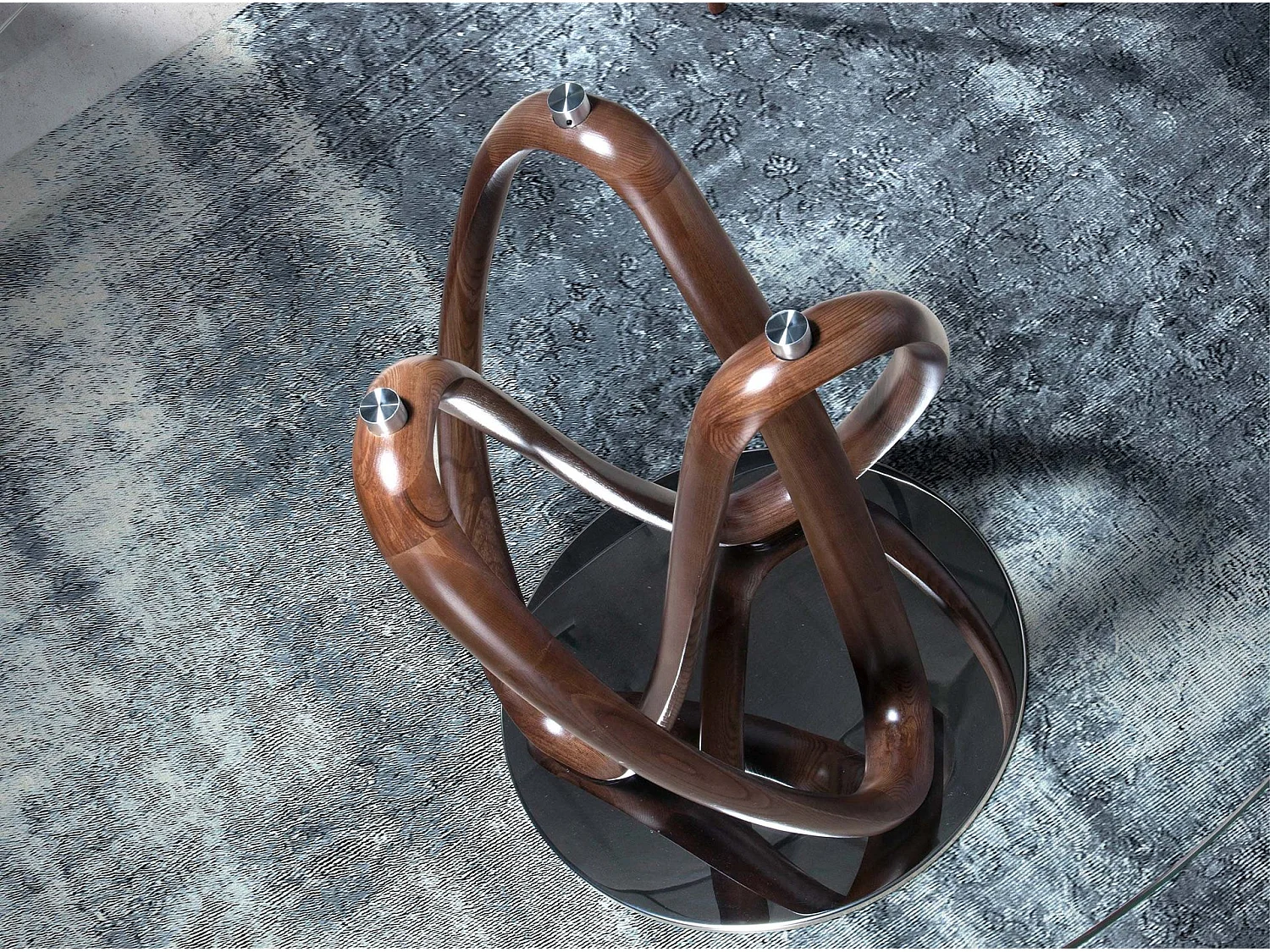 Eettafel rond gehard glas en walnootkleurig hout 1021-Ø130 ANGEL CERDA