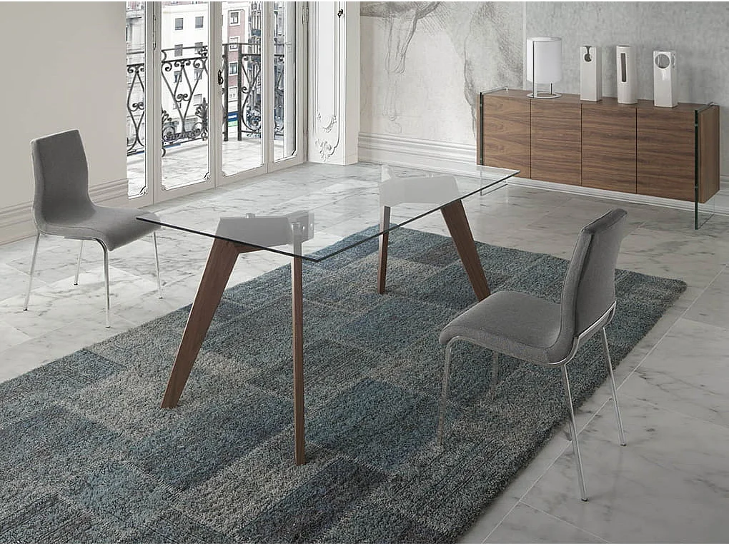 Table à manger en verre trempé et bois 1031 ANGEL CERDA