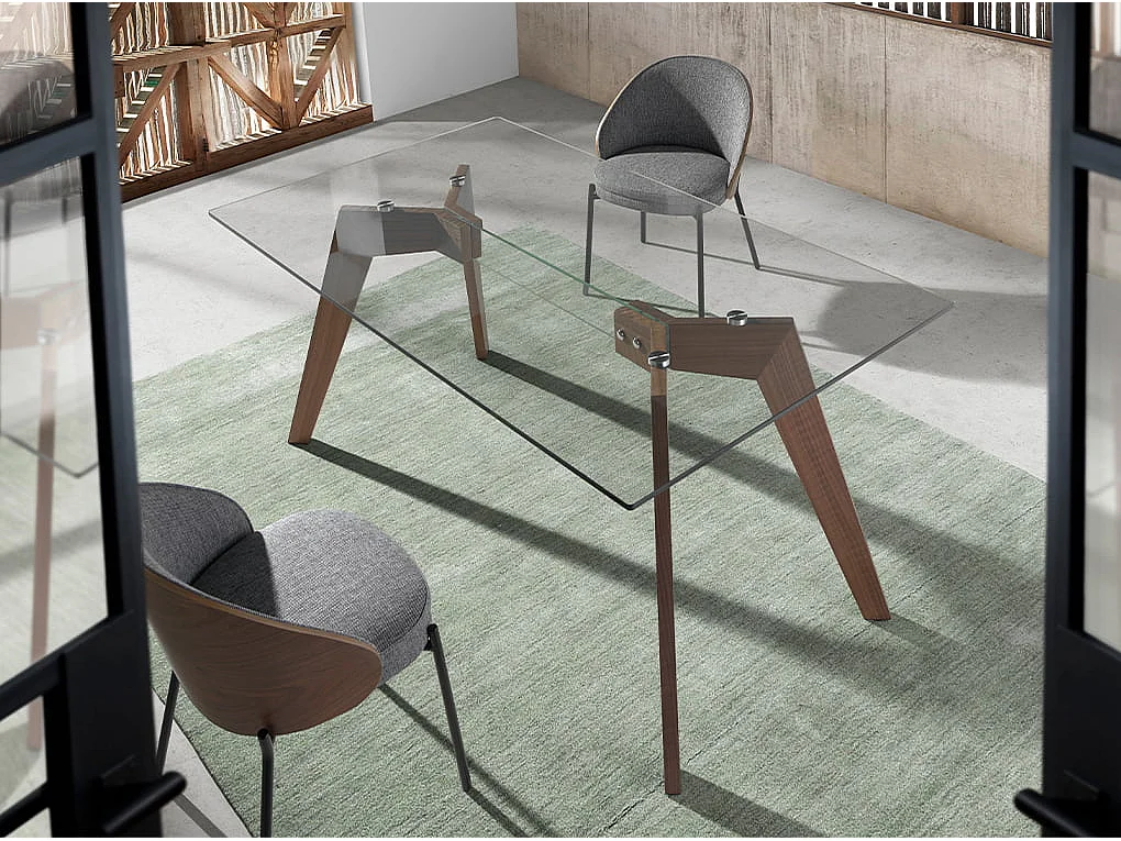 Table à manger en verre trempé et bois 1031 ANGEL CERDA