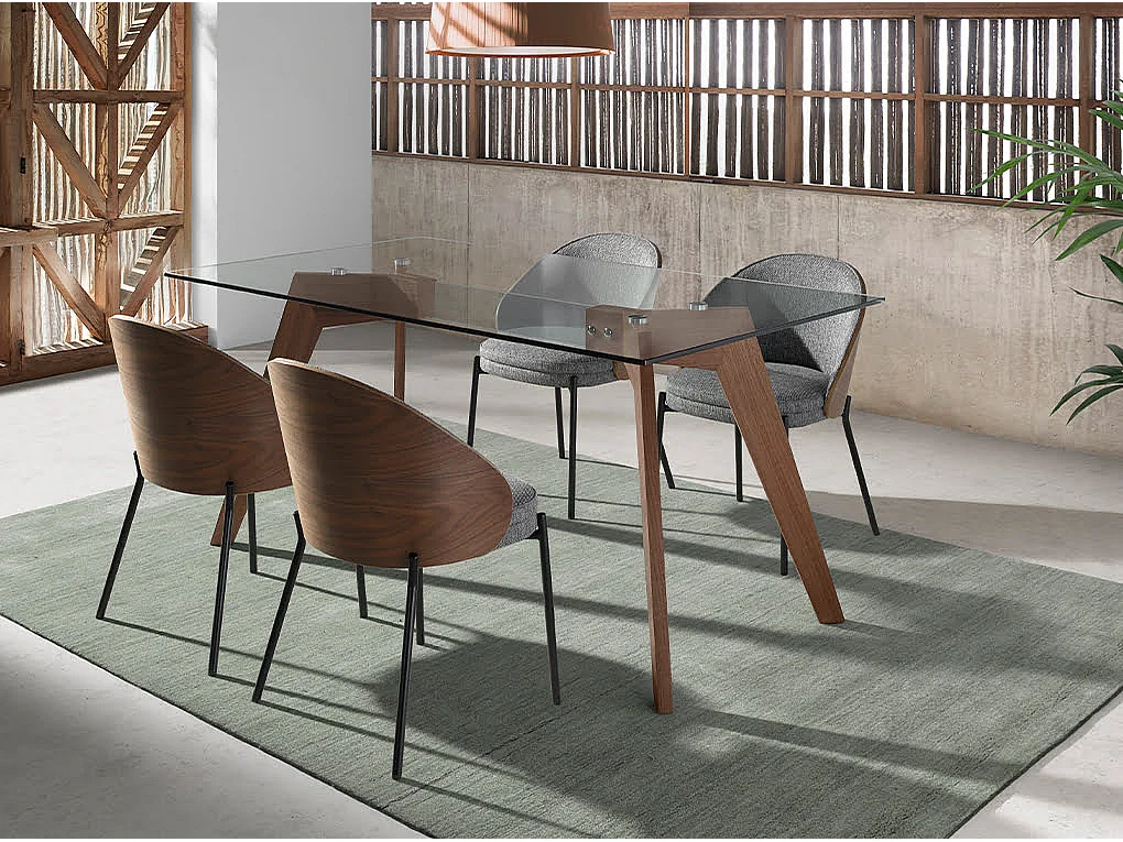 Table à manger en verre trempé et bois 1031 ANGEL CERDA