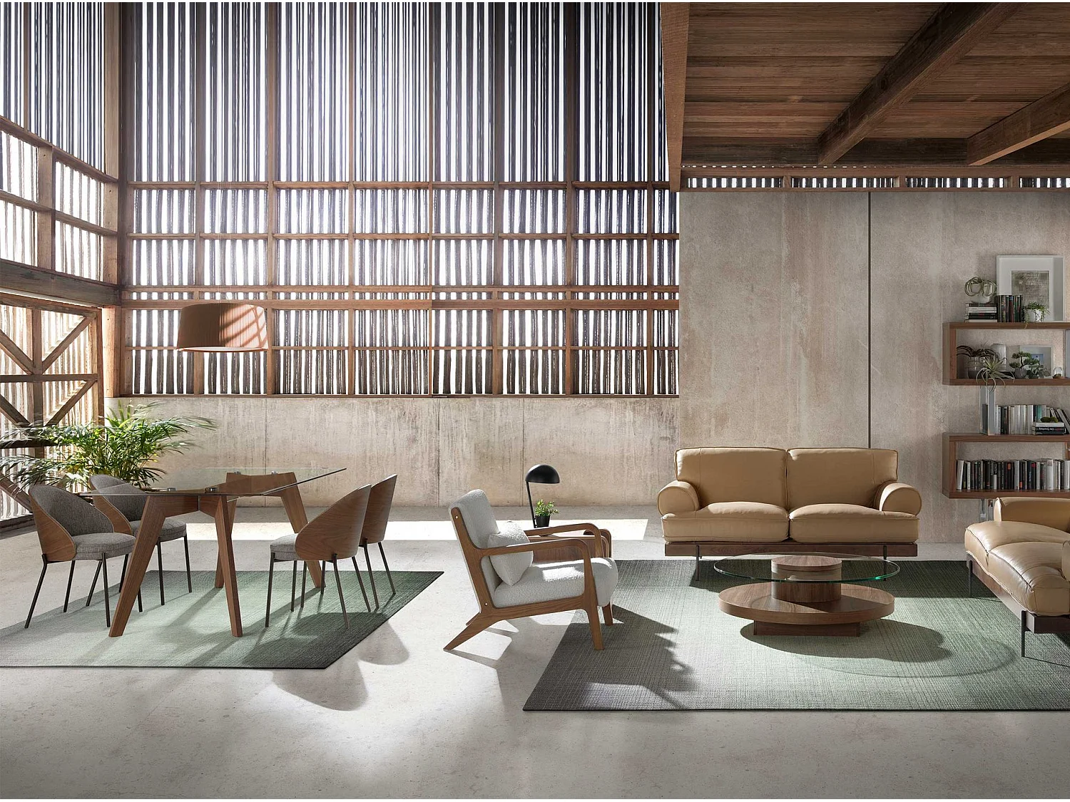 Table à manger rectangulaire verre trempé et noyer 1031 ANGEL CERDA