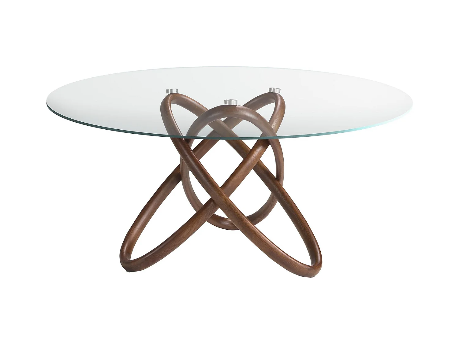 Table à manger ronde verre trempé et noyer