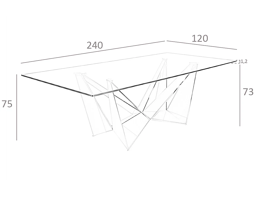 Table à manger rectangulaire verre trempé et acier chromé 1049 ANGEL CERDA