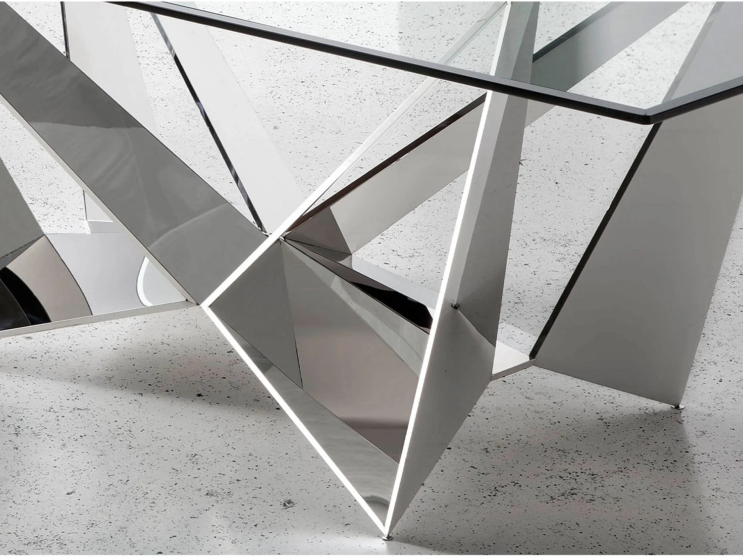 Eettafel rechthoekig gehard glas en verchroomd staal 1049 ANGEL CERDA