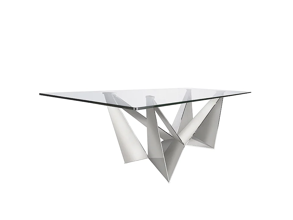 Eettafel rechthoekig gehard glas en verchroomd staal 1049 ANGEL CERDA