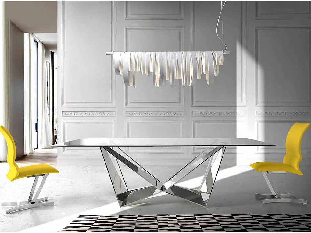 Eettafel rechthoekig gehard glas en verchroomd staal 1049 ANGEL CERDA