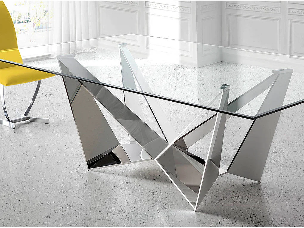 Eettafel rechthoekig gehard glas en verchroomd staal 1049 ANGEL CERDA