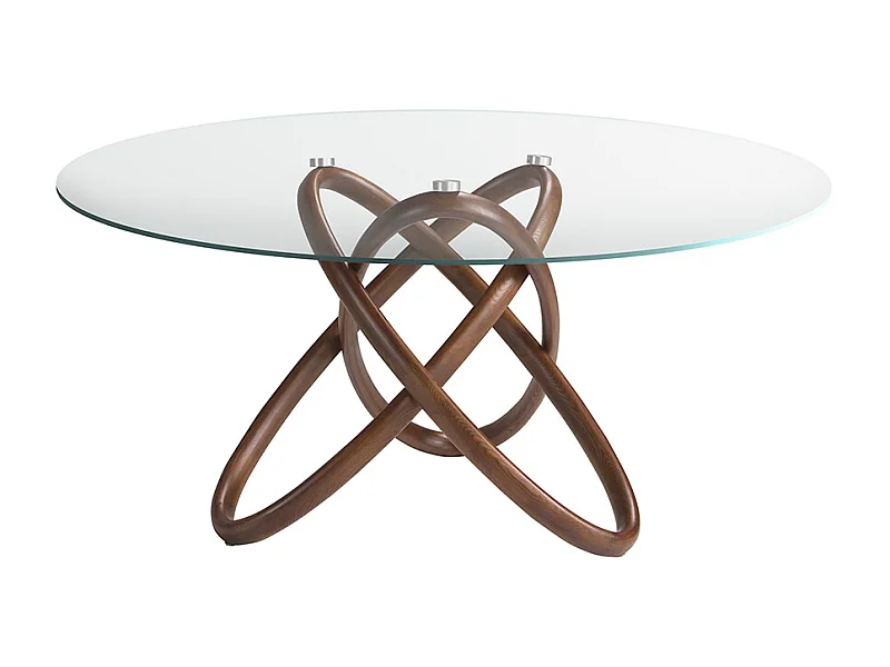 Stół do jadalni okrągła szkło hartowane i orzech włoski