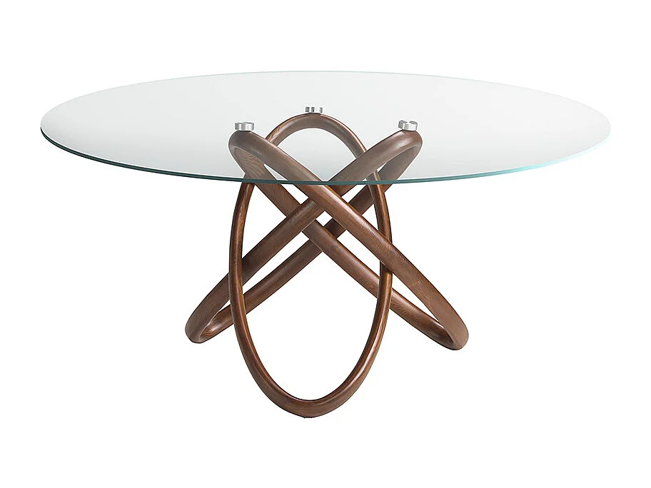 Stół do jadalni okrągła szkło hartowane i orzech włoski