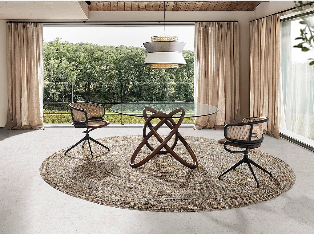 Stół do jadalni okrągła szkło hartowane i orzech włoski