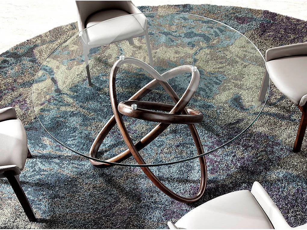 Stół do jadalni okrągła szkło hartowane i orzech włoski