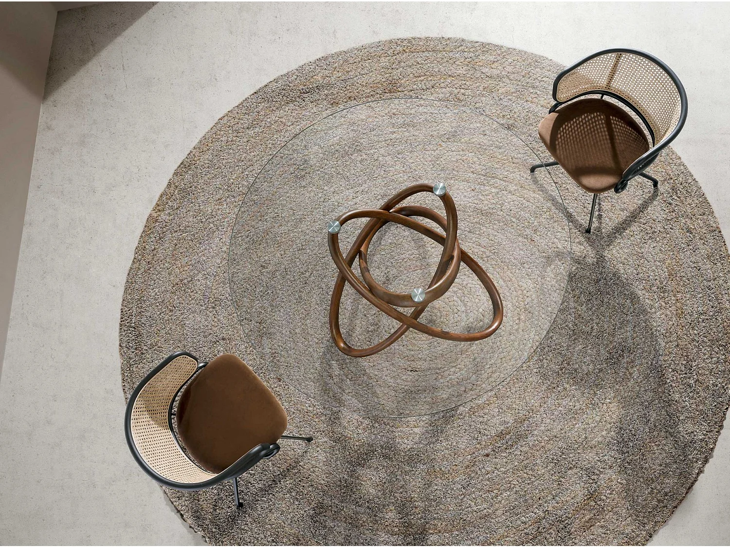 Table à manger ronde verre trempé et noyer 1020-Ø150 ANGEL CERDA