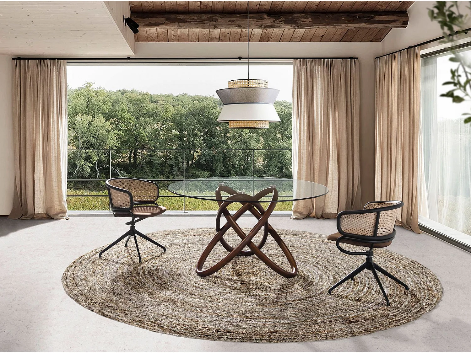 Table à manger ronde verre trempé et noyer 1020-Ø150 ANGEL CERDA