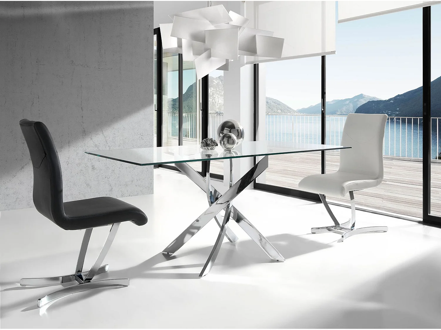 Mesa comedor rectangular cristal templado y acero cromado 1061-140x95 ANGEL CERDA