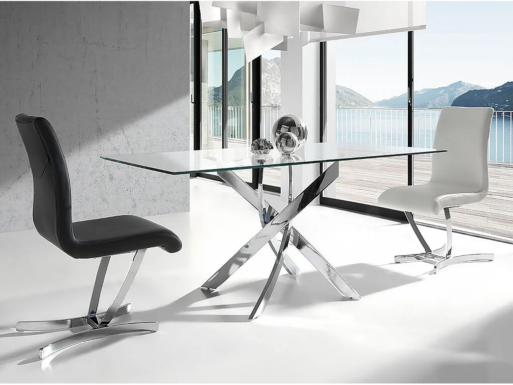 Mesa comedor rectangular cristal templado y acero cromado 1061-140x95 ANGEL CERDA