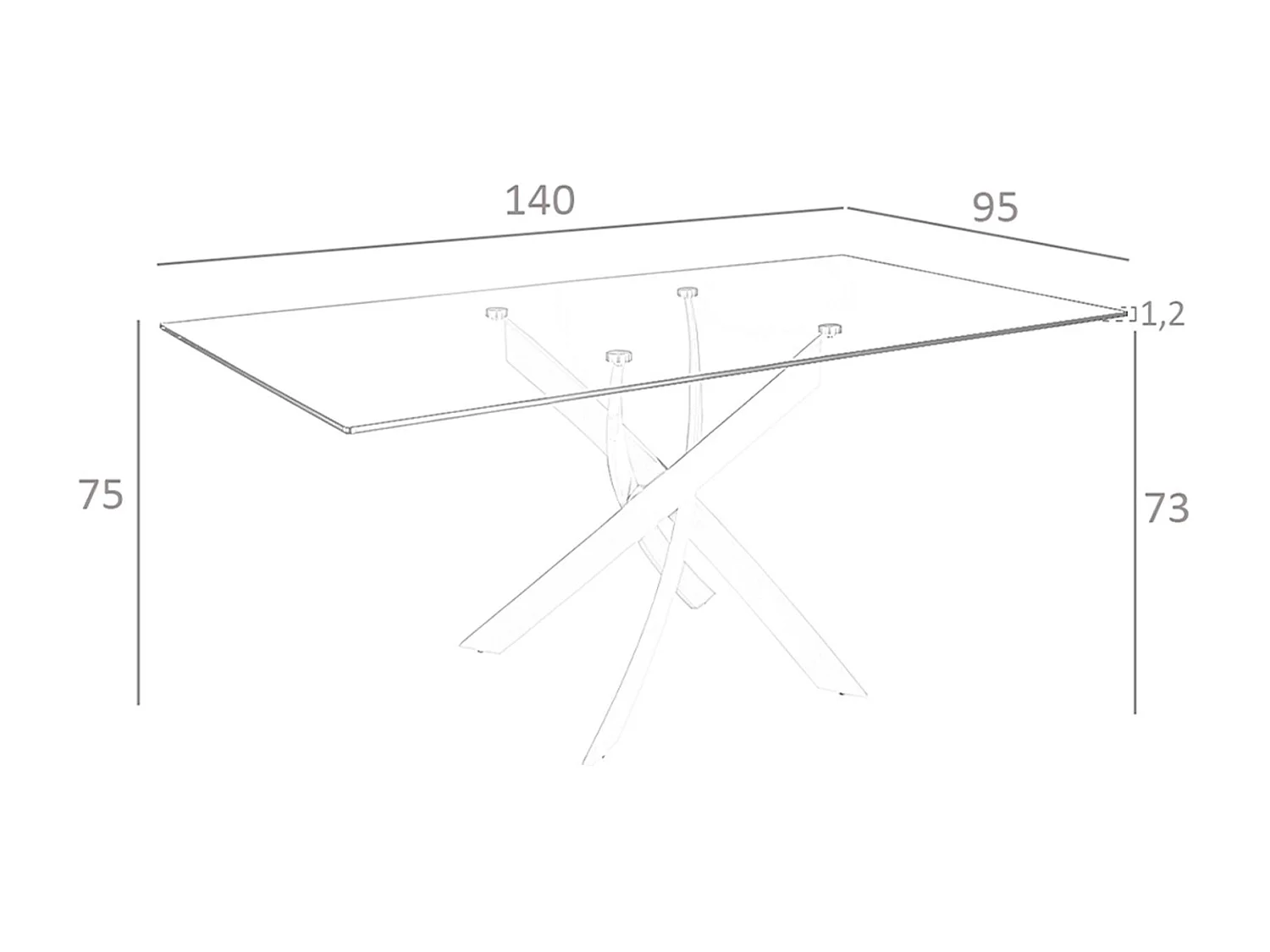 Mesa comedor rectangular cristal templado y acero cromado 1061-140x95 ANGEL CERDA