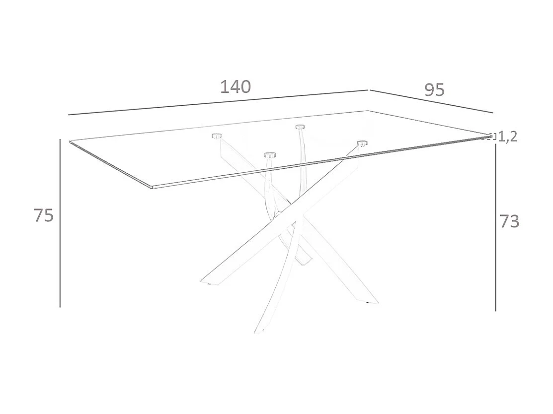 Mesa comedor rectangular cristal templado y acero cromado 1061-140x95 ANGEL CERDA