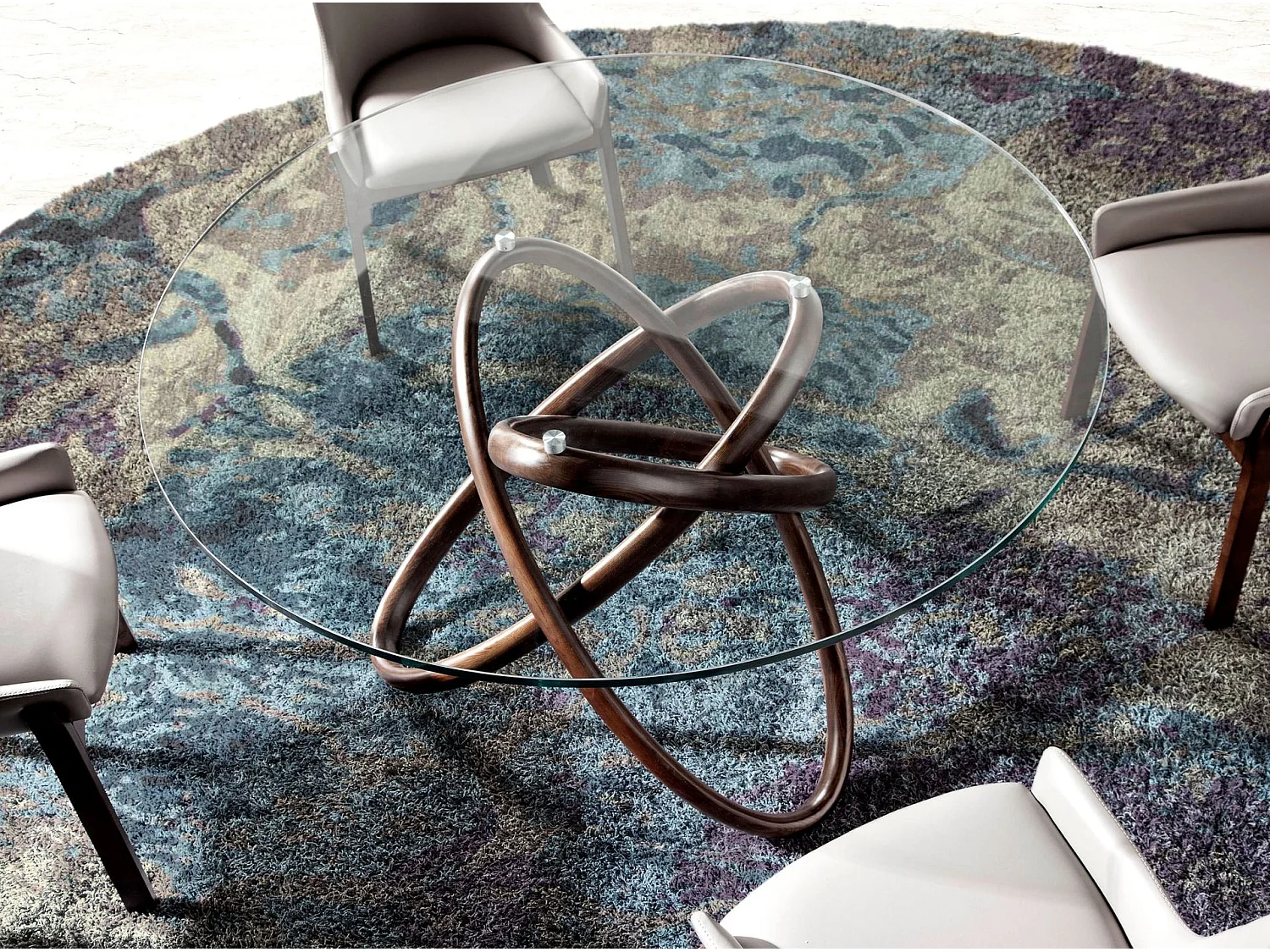 Tavolo da pranzo rotonda vetro temperato e noce 1020-Ø140 ANGEL CERDA