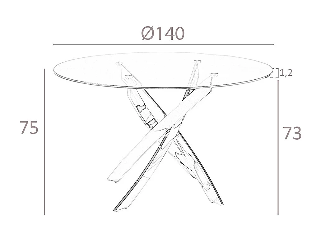 Table à manger ronde verre trempé et acier chromé 1061-Ø140 ANGEL CERDA