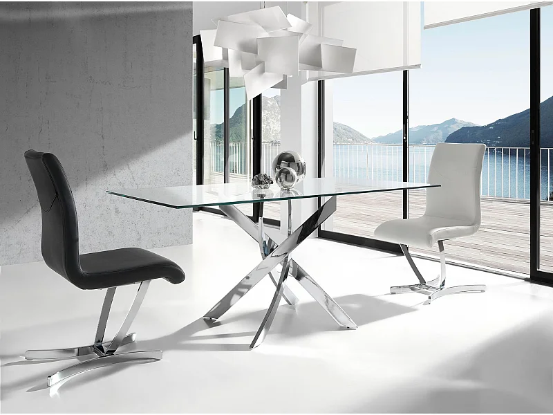 Table à manger rectangulaire verre trempé et acier chromé 1061-180x95 ANGEL CERDA