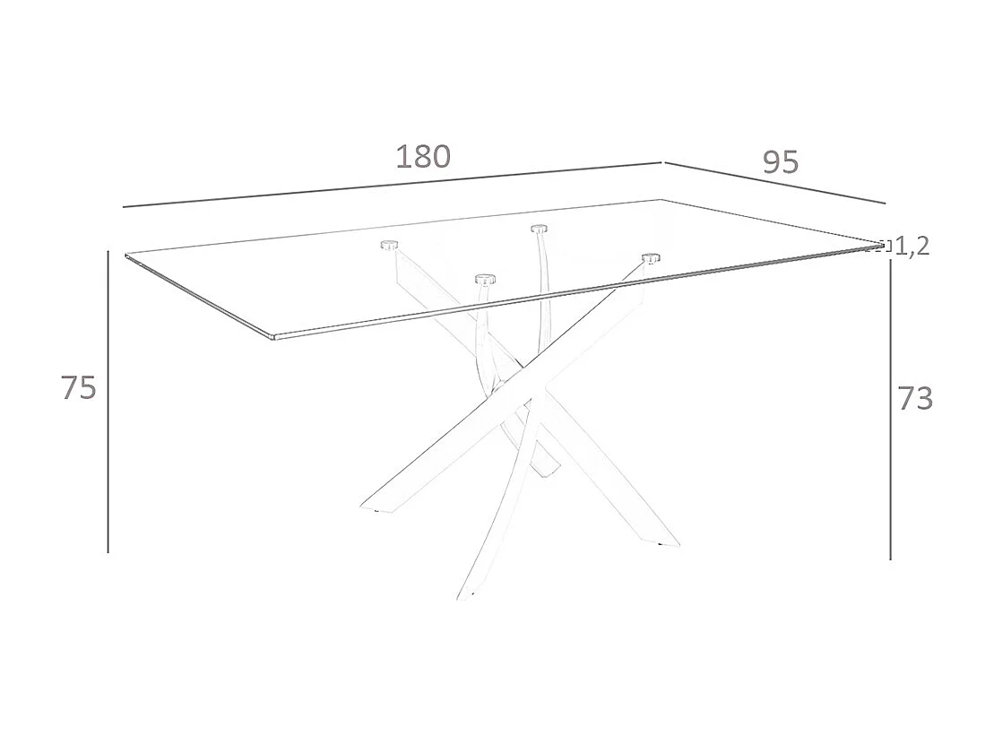 Table à manger rectangulaire verre trempé et acier chromé 1061-180x95 ANGEL CERDA