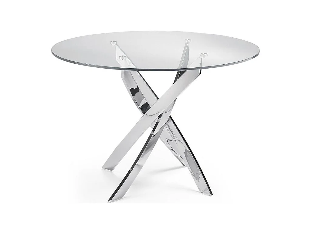 Table ronde design acier chromé et verre trempé Princia 120cm